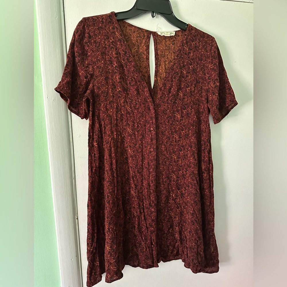 Red Patterned Short Sleeve Dress